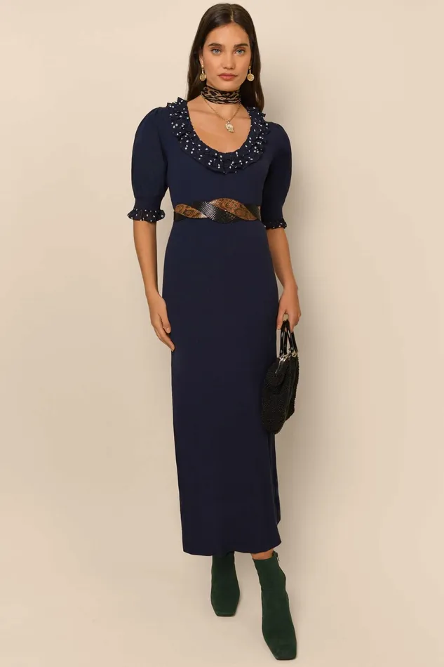 RIXO Knitwear Giuliana Navy Vintage Spot 8211 Women