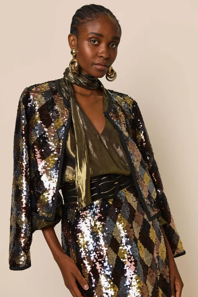 RIXO Outerwear Wren Gold Harlequin Sequin 8211 Women
