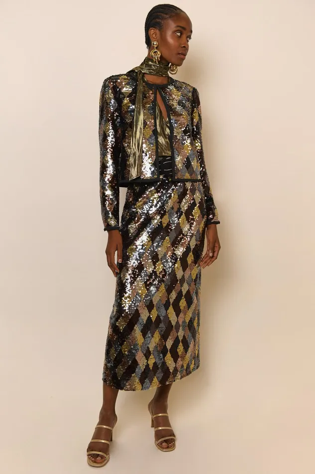 RIXO Outerwear Wren Gold Harlequin Sequin 8211 Women RIXO Outerwear Wren Gold Harlequin Sequin 8211 Women