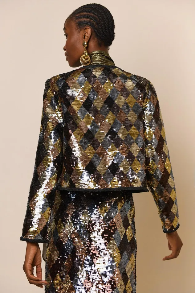 RIXO Outerwear Wren Gold Harlequin Sequin 8211 Women RIXO Outerwear Wren Gold Harlequin Sequin 8211 Women