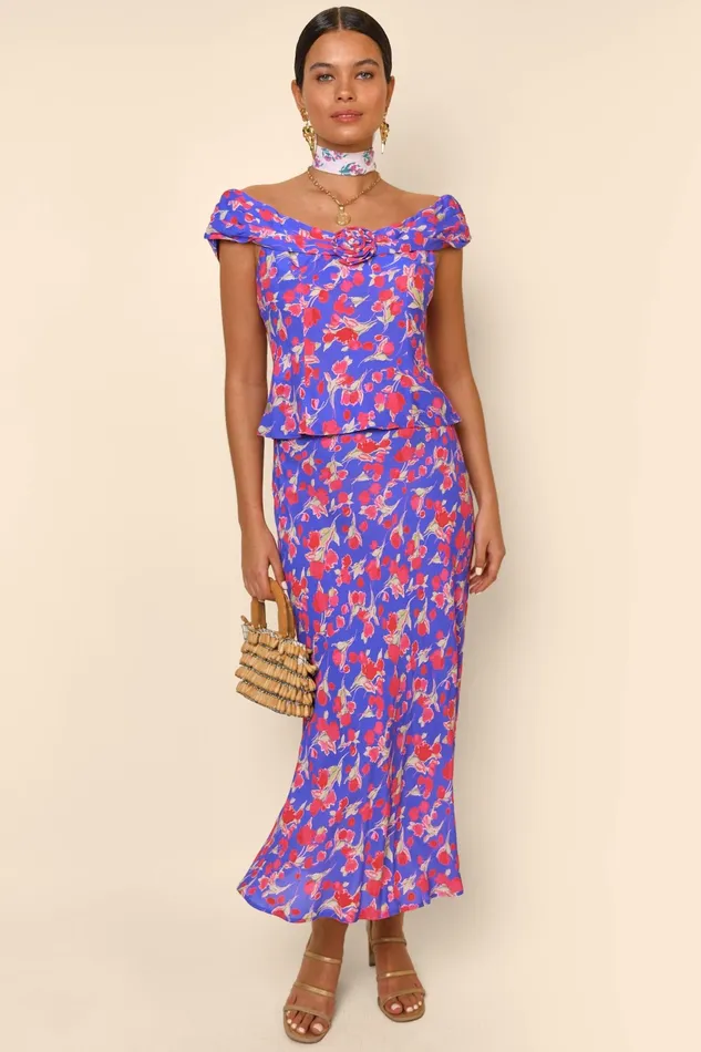 RIXO Skirts Kelly Fontainhas Floral Iris 8211 Women