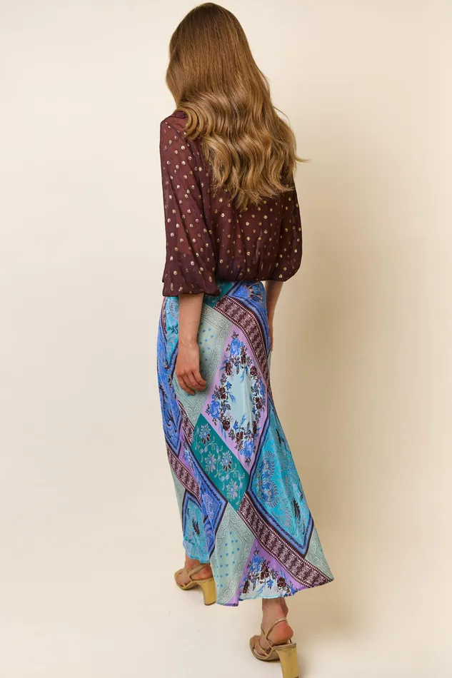 RIXO Tops Alora Chocolate Lurex Spot 8211 Women