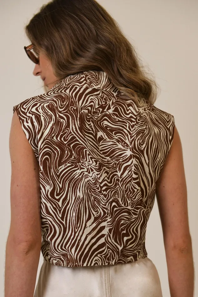 RIXO Tops Antigua Brown Marble Zebra 8211 Women RIXO Tops Antigua Brown Marble Zebra 8211 Women