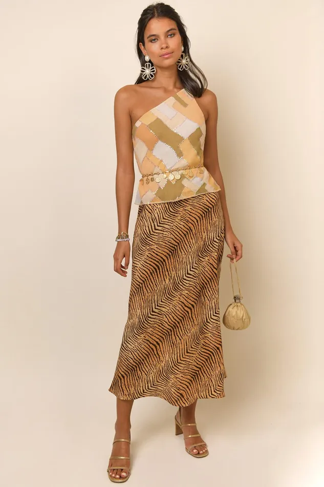 RIXO Tops Archie Sepia Patchwork Embellished 8211 Women RIXO Tops Archie Sepia Patchwork Embellished 8211 Women