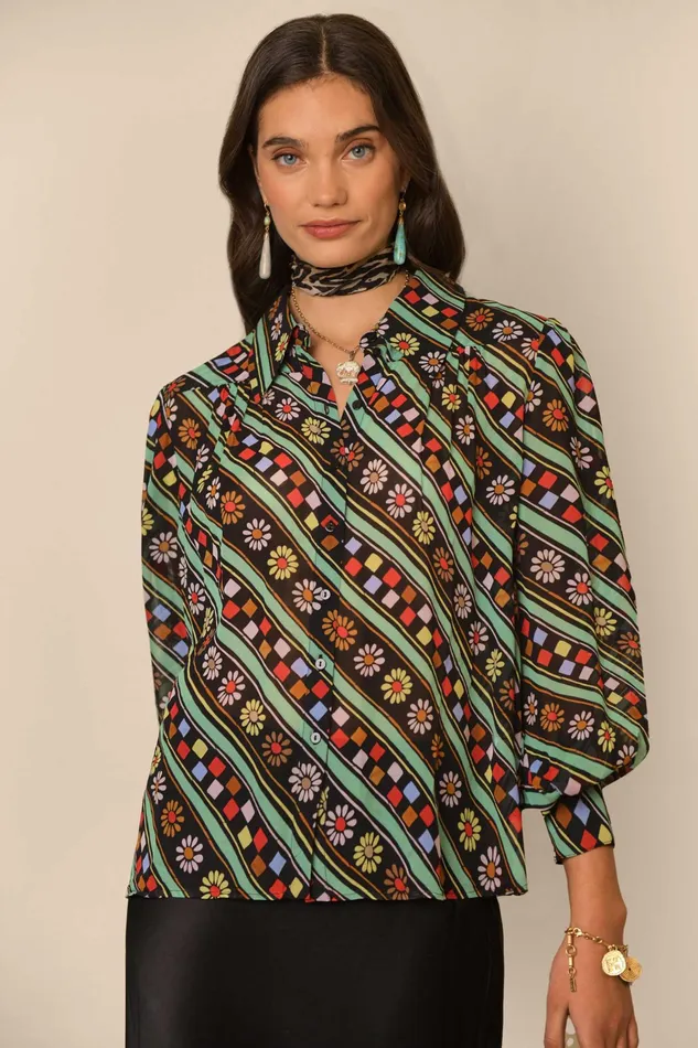 RIXO Tops Blake Black Retro Stripe 8211 Women