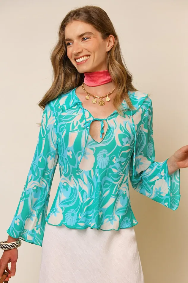 RIXO Tops Darwin Green Abstract Shells 8211 Women