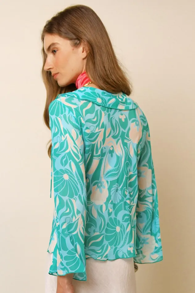 RIXO Tops Darwin Green Abstract Shells 8211 Women