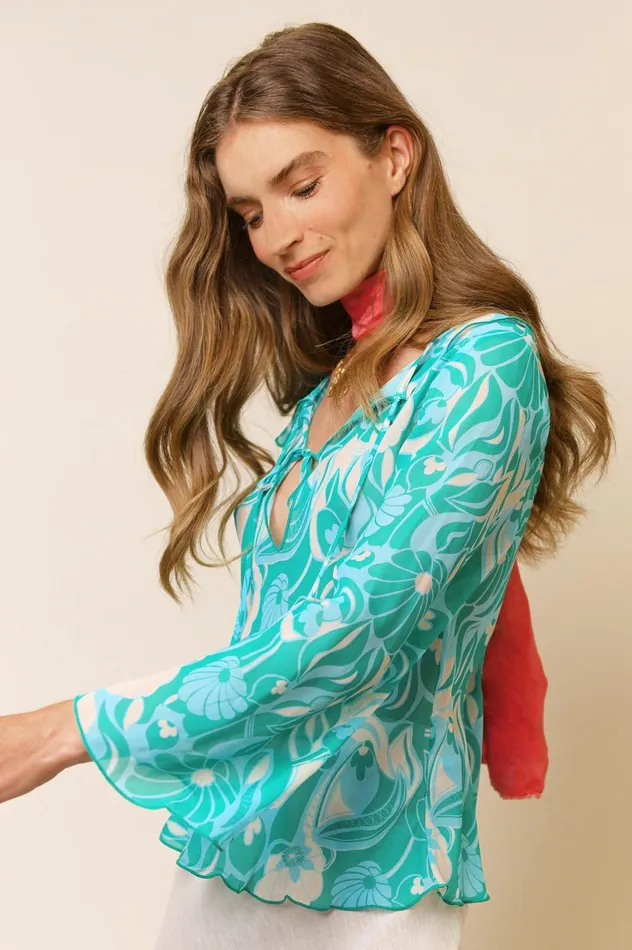 RIXO Tops Darwin Green Abstract Shells 8211 Women