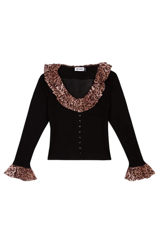 RIXO Tops Laurel Black Leopard Mix 8211 Women RIXO Tops Laurel Black Leopard Mix 8211 Women
