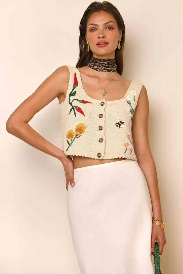 RIXO Tops Luma Chili Embroidery Cream 8211 Women RIXO Tops Luma Chili Embroidery Cream 8211 Women