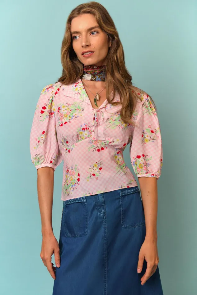 RIXO Tops Warner Pink Check Vintage Bunch 8211 Women
