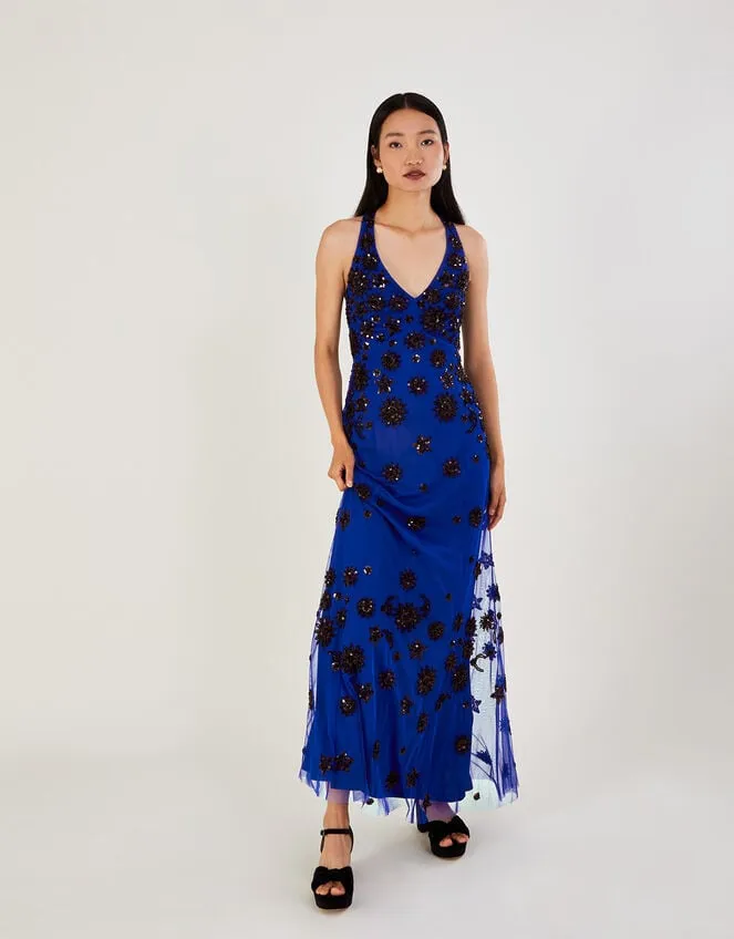 Rosa Sequin Maxi Dress In Recycled Polyester Blue Women Monsoon Occasionwear