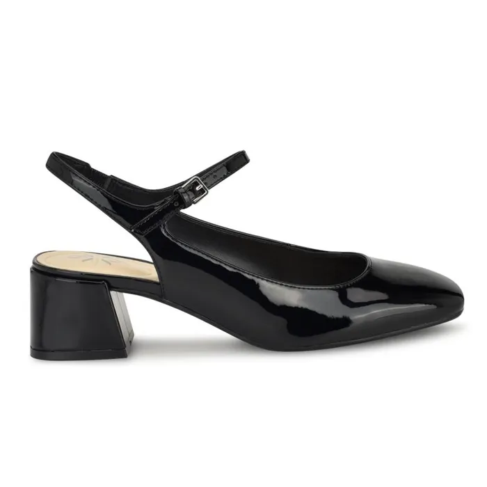 Roslin 92159 Block Heel Pumps Black Patent Women Nine West Heels