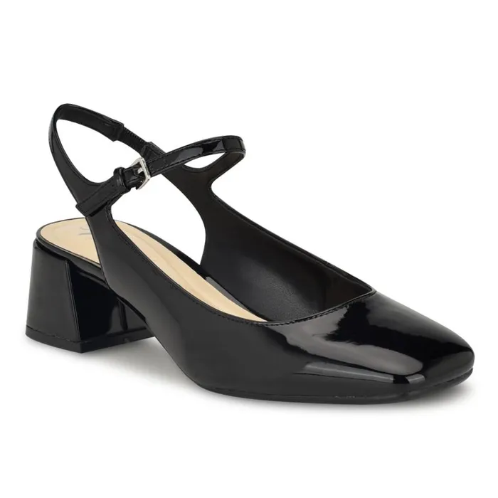 Roslin 92159 Block Heel Pumps Black Patent Women Nine West Heels