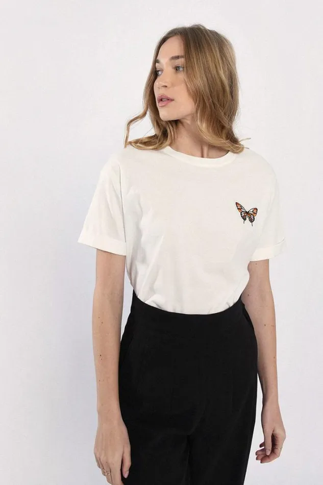 Round Neck Tee With Embroidery WHITE Women Molly Bracken Tops