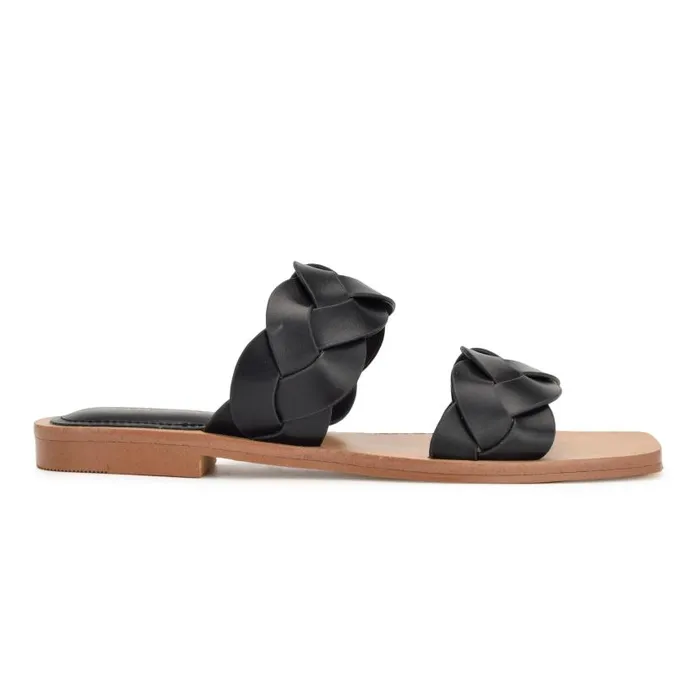 Royal Flat Slide Sandals Black Woven Women Nine West Sandals