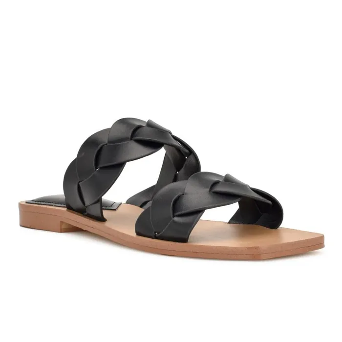 Royal Flat Slide Sandals Black Woven Women Nine West Sandals