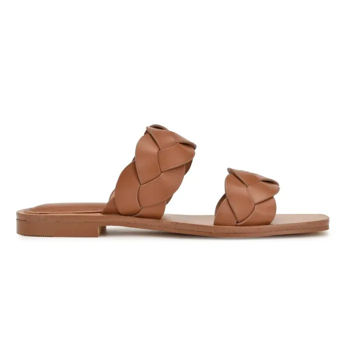 Royal Flat Slide Sandals Dark Natural Woven Women Nine West Sandals
