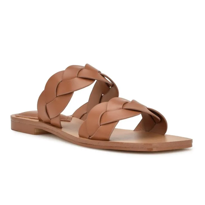 Royal Flat Slide Sandals Dark Natural Woven Women Nine West Sandals