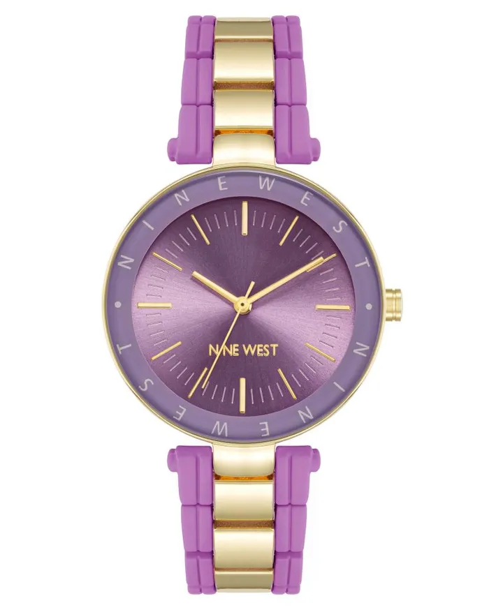 Rubberized And Metal Bracelet Watch Lavendergoldtone WomenMen Nine West Watches