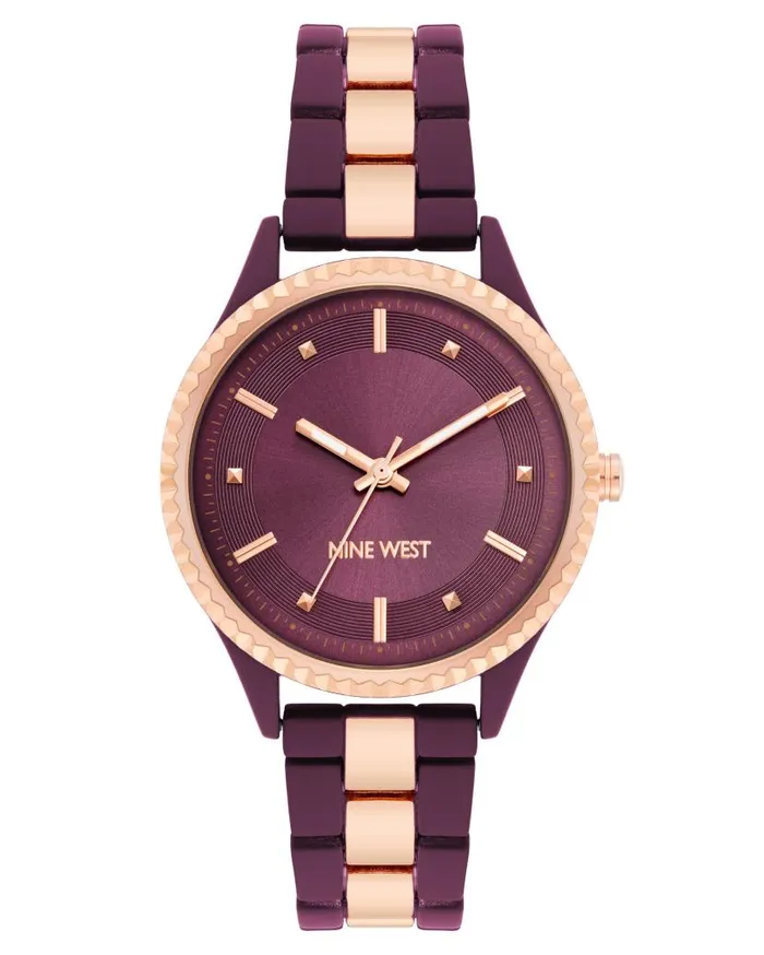 Rubberized Metal Bracelet Watch Burgundy WomenMen Nine West Watches