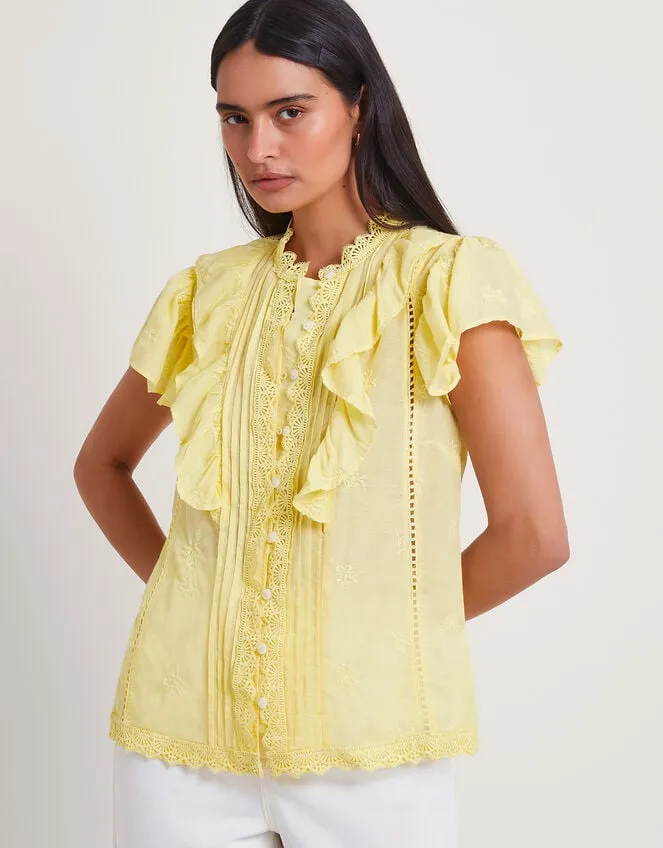 Rue Embroidered Ruffle Blouse Yellow Women Monsoon Tops and Blouses