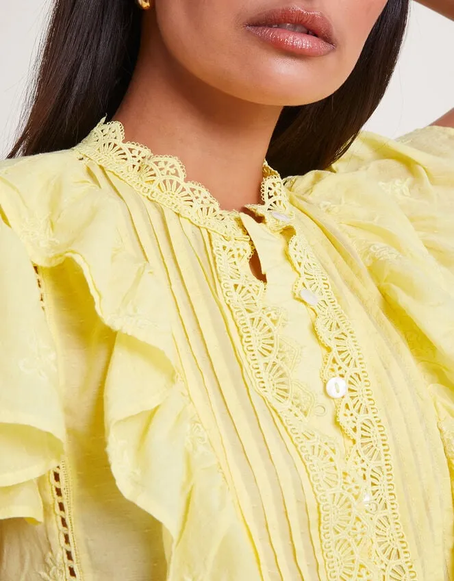 Rue Embroidered Ruffle Blouse Yellow Women Monsoon Tops and Blouses