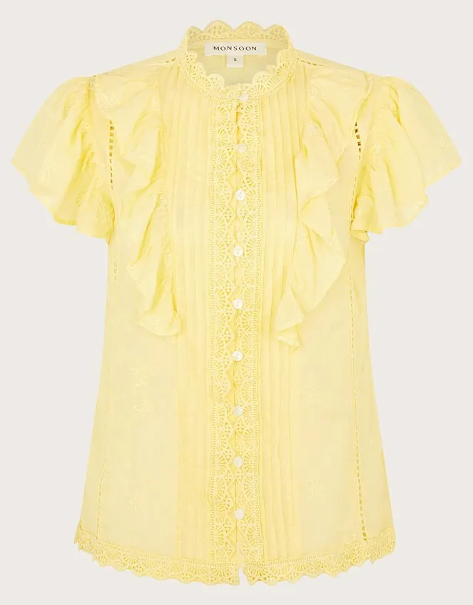 Rue Embroidered Ruffle Blouse Yellow Women Monsoon Tops and Blouses