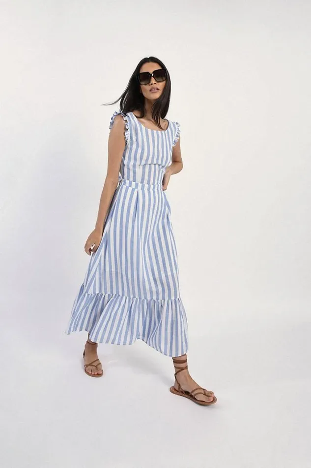 Ruffled Sleeveless Long Dress NAVY PARIS PLAGE Women Molly Bracken Dresses