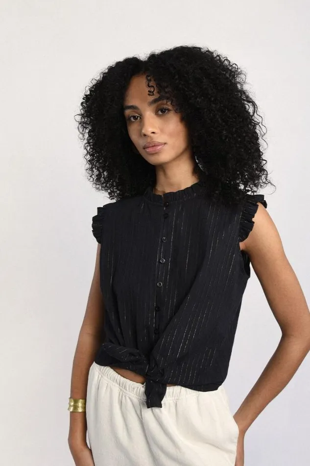 Ruffled Sleeveless Shirt BLACK Women Molly Bracken Shirts