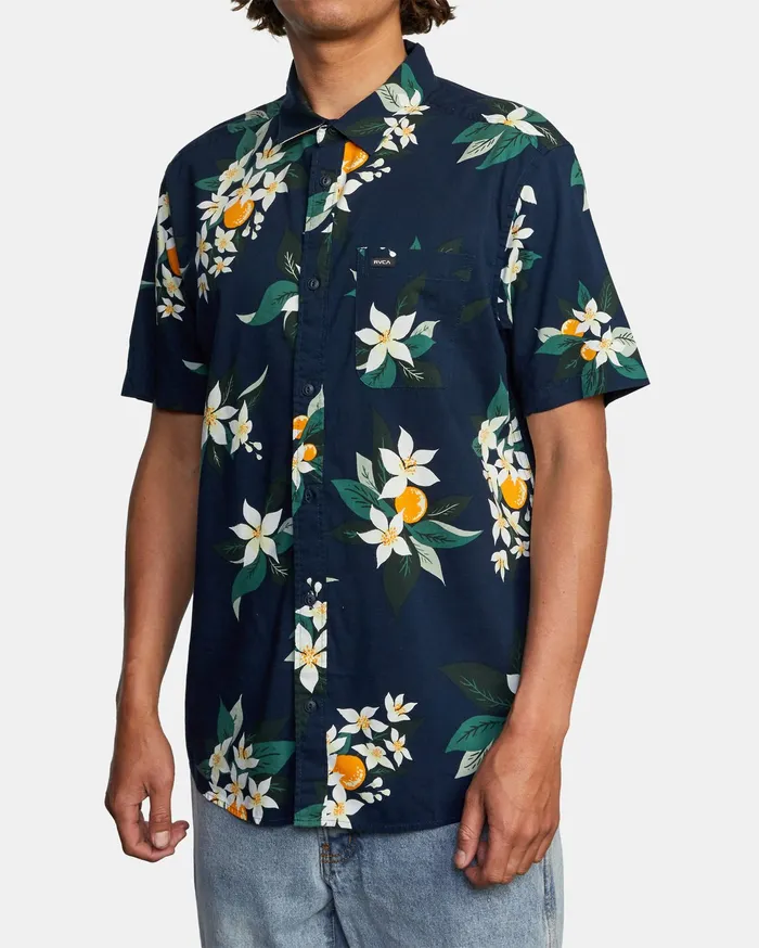RVCA Flannels Flannels Anaheim Short Sleeve Shirt Navy Marine Myv