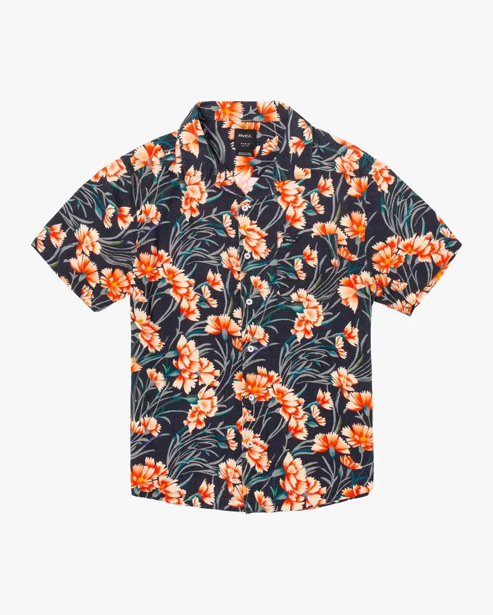 RVCA Flannels Flannels Beat Print Short Sleeve Shirt Navy Nvy