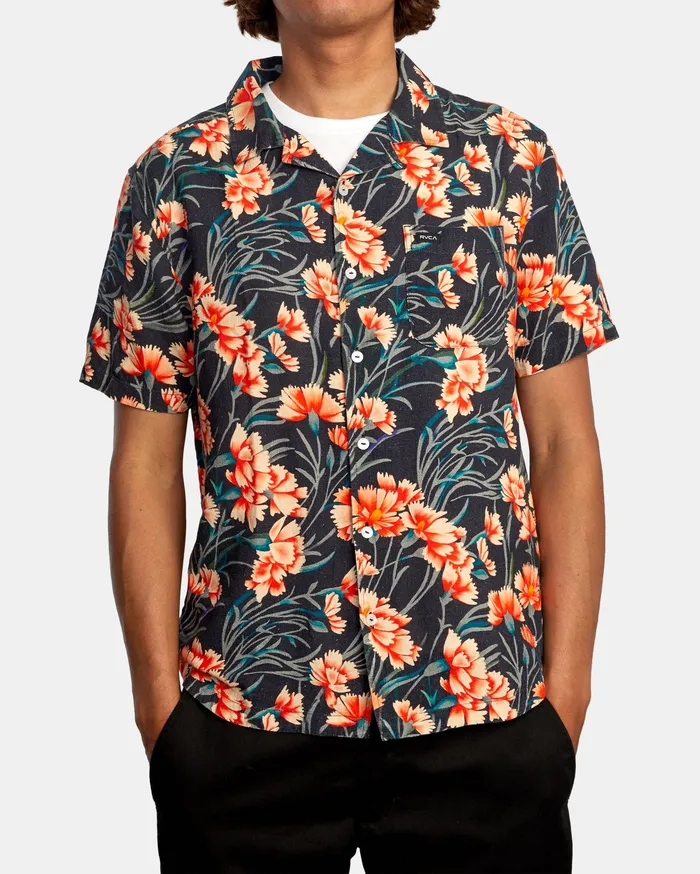 RVCA Flannels Flannels Beat Print Short Sleeve Shirt Navy Nvy