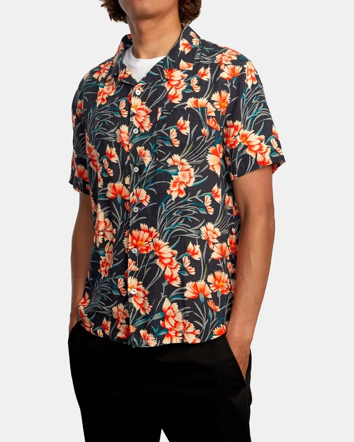 RVCA Flannels Flannels Beat Print Short Sleeve Shirt Navy Nvy
