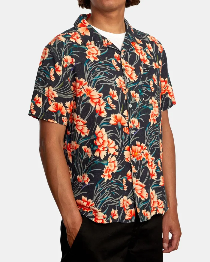 RVCA Flannels Flannels Beat Print Short Sleeve Shirt Navy Nvy