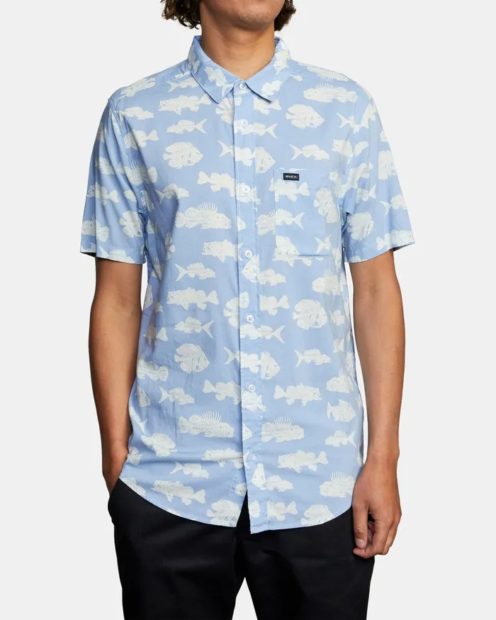 RVCA Flannels Flannels Ben Horton Dead Fish Short Sleeve Shirt Blue Blu