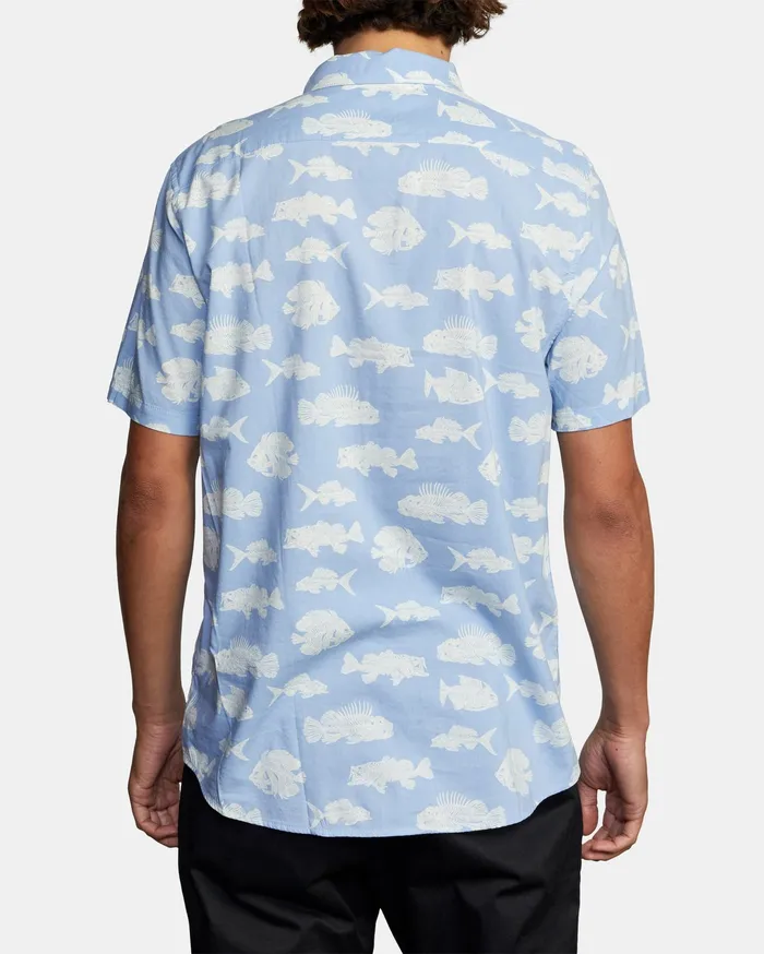 RVCA Flannels Flannels Ben Horton Dead Fish Short Sleeve Shirt Blue Blu