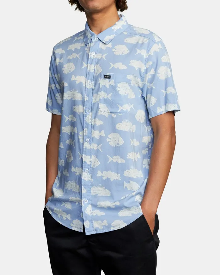 RVCA Flannels Flannels Ben Horton Dead Fish Short Sleeve Shirt Blue Blu