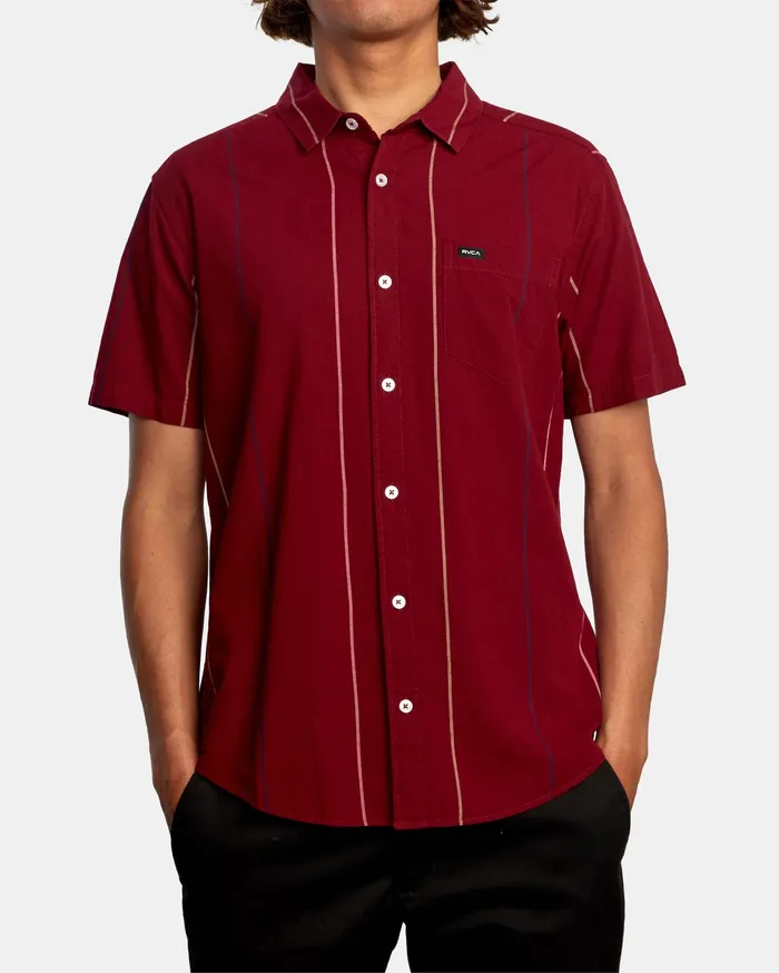 RVCA Flannels Flannels Cassidy Stripe Short Sleeve Shirt Cranberry Crn