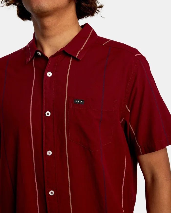 RVCA Flannels Flannels Cassidy Stripe Short Sleeve Shirt Cranberry Crn