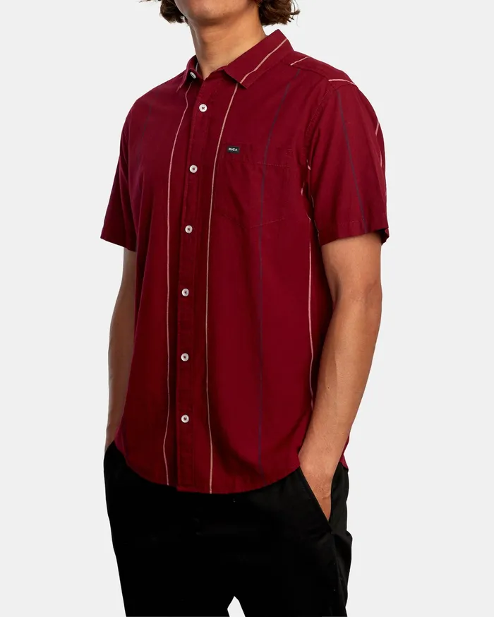 RVCA Flannels Flannels Cassidy Stripe Short Sleeve Shirt Cranberry Crn
