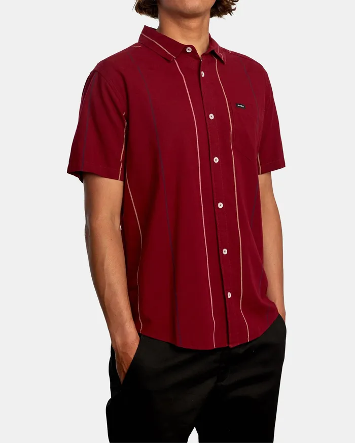 RVCA Flannels Flannels Cassidy Stripe Short Sleeve Shirt Cranberry Crn