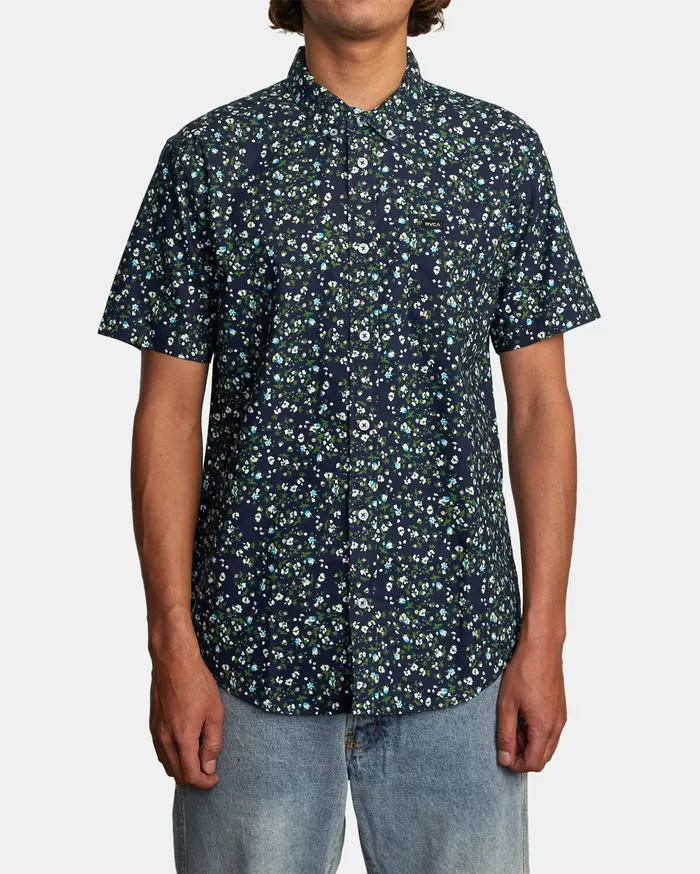 RVCA Flannels Flannels That8217Ll Do Slim Fit Short Sleeve Shirt Navy Marine Myv