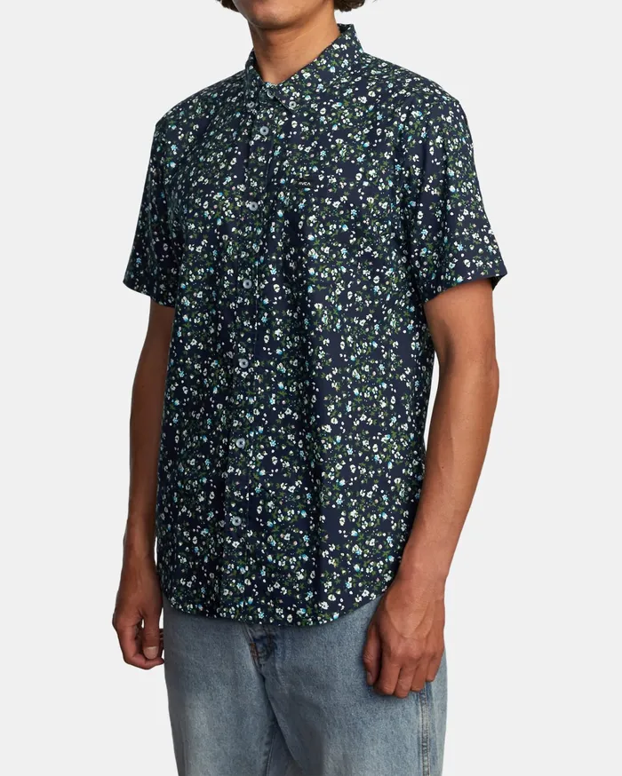 RVCA Flannels Flannels That8217Ll Do Slim Fit Short Sleeve Shirt Navy Marine Myv