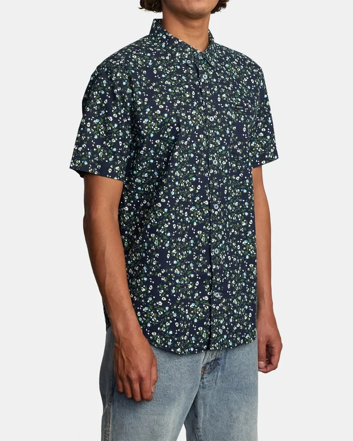 RVCA Flannels Flannels That8217Ll Do Slim Fit Short Sleeve Shirt Navy Marine Myv