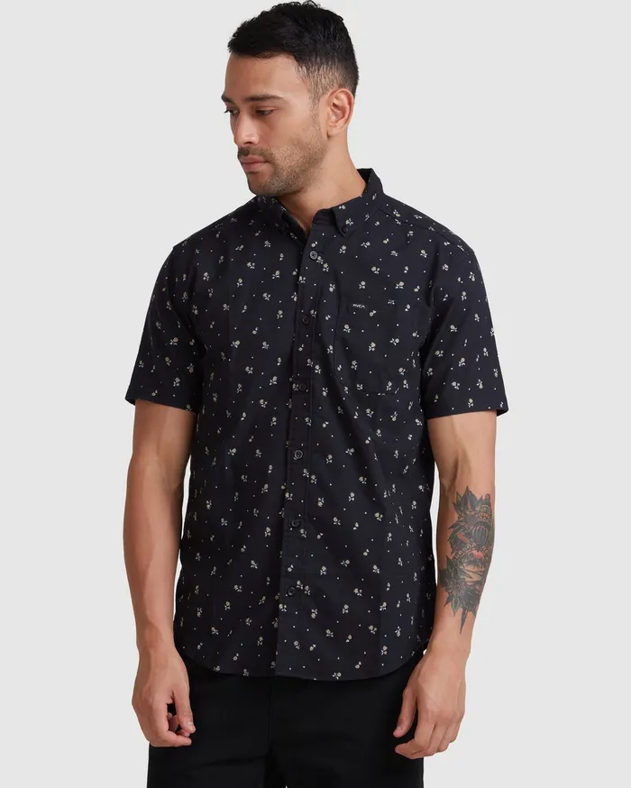 RVCA Flannels Flannels That8217Ll Do Slim Fit Short Sleeve Shirt Rvca Black Rvb