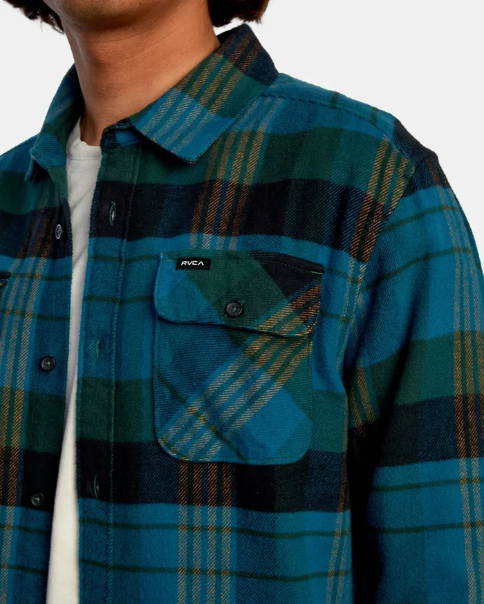 RVCA Flannels Flannels Thatll Work Flannel Long Sleeve Shirt Hunter Green Dgn