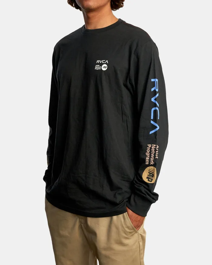 RVCA Mens Artist Tees Anp Long Sleeve Tee Pirate Black Ptk