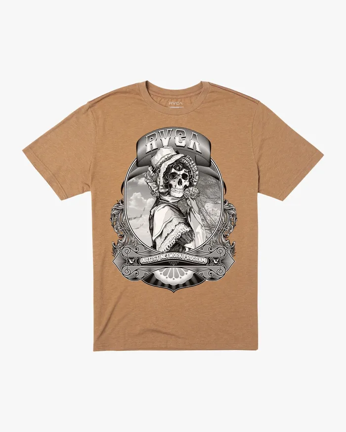 RVCA Mens Artist Tees George Thompson Skull Bonnet Short Sleeve Tee Camel Cml RVCA Mens Artist Tees George Thompson Skull Bonnet Short Sleeve Tee Camel Cml