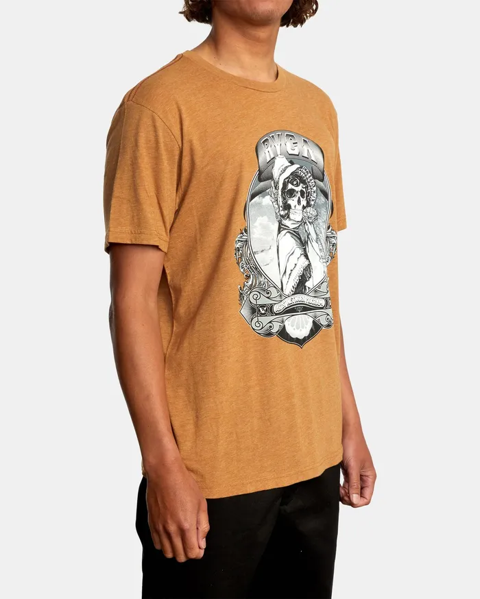 RVCA Mens Artist Tees George Thompson Skull Bonnet Short Sleeve Tee Camel Cml